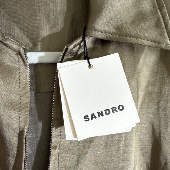 SANDRO Belted Satin Jumpsuit – Army Green – Size 36 – NWT - Picture 6 of 11